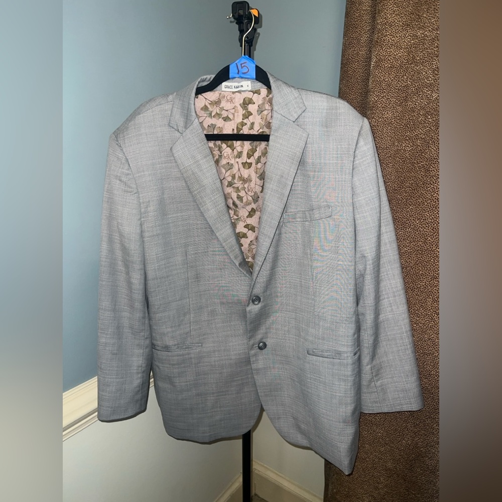 Grace Karin Light Gray Men's Sport Coat with Floral Lining